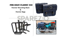 For Royal Enfield Goan Classic 350 Leather Pannier Navy blue Bags With Mounting - SPAREZO For Royal Enfield Goan Classic 350 Leather Pannier Navy blue Bags With Mounting - SPAREZO